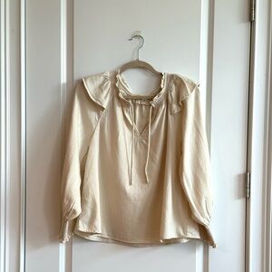 Old Navy Woven Peasant Ruffled Boho Blouse Cream Small